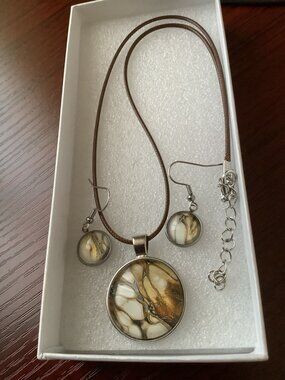Handmade Marbled Fluid Art Necklace & Earrings Set by B. Almeida